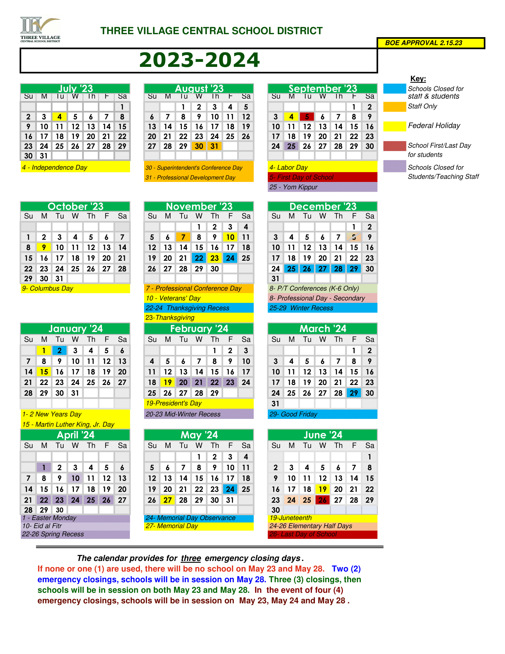 The district calender for this school year
